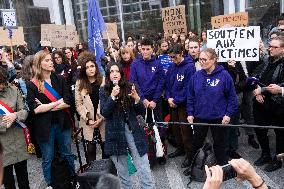 Depardieu Trial - Feminists Demonstrate Outside The Court In Support Of The Victims