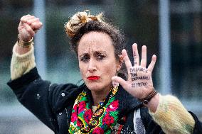 Depardieu Trial - Feminists Demonstrate Outside The Court In Support Of The Victims