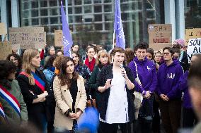 Depardieu Trial - Feminists Demonstrate Outside The Court In Support Of The Victims