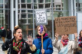 Depardieu Trial - Feminists Demonstrate Outside The Court In Support Of The Victims