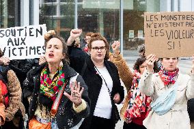 Depardieu Trial - Feminists Demonstrate Outside The Court In Support Of The Victims