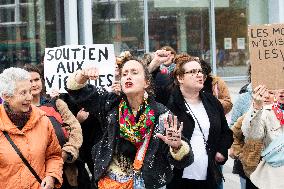 Depardieu Trial - Feminists Demonstrate Outside The Court In Support Of The Victims