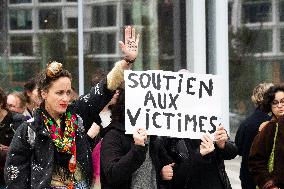 Depardieu Trial - Feminists Demonstrate Outside The Court In Support Of The Victims