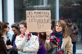 Depardieu Trial - Feminists Demonstrate Outside The Court In Support Of The Victims