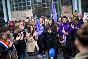 Depardieu Trial - Feminists Demonstrate Outside The Court In Support Of The Victims