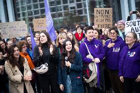 Depardieu Trial - Feminists Demonstrate Outside The Court In Support Of The Victims