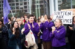 Depardieu Trial - Feminists Demonstrate Outside The Court In Support Of The Victims