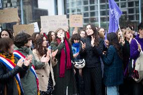 Depardieu Trial - Feminists Demonstrate Outside The Court In Support Of The Victims