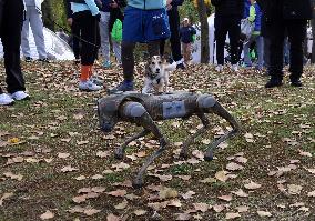 Robot dog at charity run in Ukrainian capital