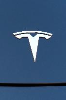 Tesla Logo On Model 3 Electric Car