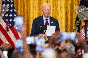 President Biden delivers remarks at a Diwali celebration in the East Room