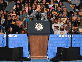 Campaign Rally In Ann Arbor Michigan With Kamala Harris, Tim Walz And Maggie Rogers