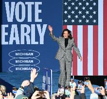 Campaign Rally In Ann Arbor Michigan With Kamala Harris, Tim Walz And Maggie Rogers