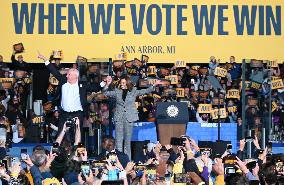 Campaign Rally In Ann Arbor Michigan With Kamala Harris, Tim Walz And Maggie Rogers