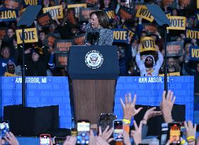 Campaign Rally In Ann Arbor Michigan With Kamala Harris, Tim Walz And Maggie Rogers