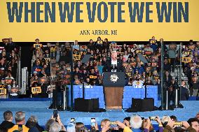 Campaign Rally In Ann Arbor Michigan With Kamala Harris, Tim Walz And Maggie Rogers