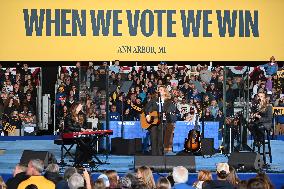 Campaign Rally In Ann Arbor Michigan With Kamala Harris, Tim Walz And Maggie Rogers