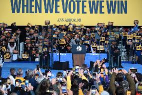 Campaign Rally In Ann Arbor Michigan With Kamala Harris, Tim Walz And Maggie Rogers