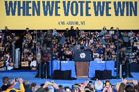 Campaign Rally In Ann Arbor Michigan With Kamala Harris, Tim Walz And Maggie Rogers