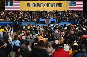 Campaign Rally In Ann Arbor Michigan With Kamala Harris, Tim Walz And Maggie Rogers