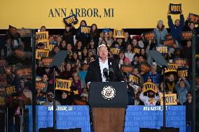 Campaign Rally In Ann Arbor Michigan With Kamala Harris, Tim Walz And Maggie Rogers