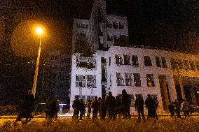 An Aerial Bomb At The Derzhprom Building In The Center Of Kharkiv