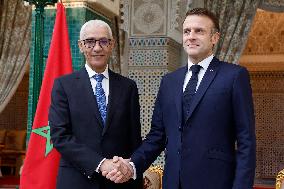 President Macron Meets With Parliament Speaker Talbi Alami - Rabat