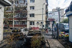 Aftermath Of A Russian Drone Strike In Kyiv