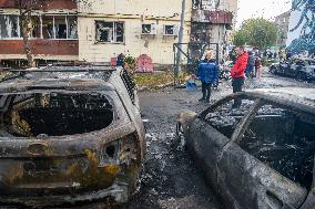 Aftermath Of A Russian Drone Strike In Kyiv