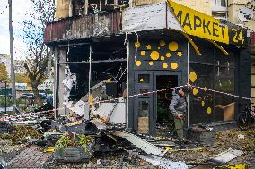 Aftermath Of A Russian Drone Strike In Kyiv