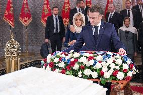 President Macron And Brigitte Macron At Mausoleum Of Mohammed V - Rabat