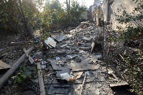 Aftermath of Russian missile attack in Dnipros Novokodatskyi district