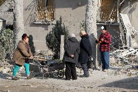 Aftermath of Russian missile attack in Dnipros Novokodatskyi district