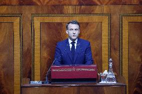 President Macron Delivers A Speech At Parliament - Rabat