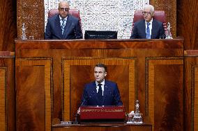 President Macron Delivers A Speech At Parliament - Rabat