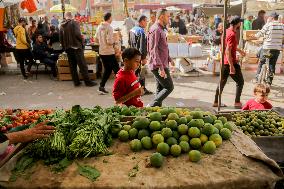 Displaced Palestinians Shop At A Vegetables Market - Gaza