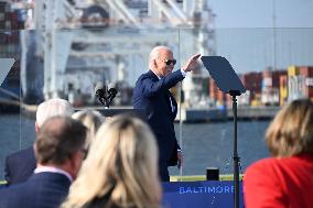 President Of The United States Joe Biden Delivers Remarks At The Port Of Baltimore In Baltimore Maryland