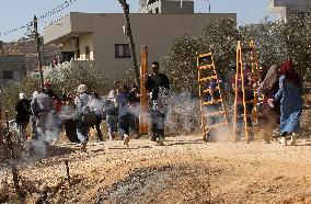 Palestinian Farmers Clash With Israeli Forces - West Bank