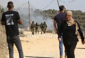 Palestinian Farmers Clash With Israeli Forces - West Bank