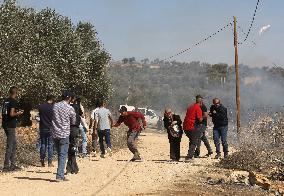 Palestinian Farmers Clash With Israeli Forces - West Bank