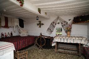 Restored 19th-century houses and windmill in Taras Shevchenkos homeland