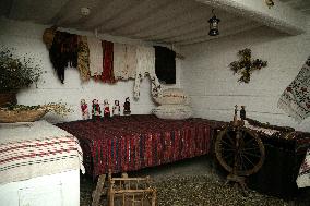 Restored 19th-century houses and windmill in Taras Shevchenkos homeland