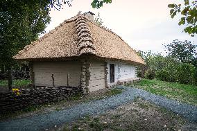 Restored 19th-century houses and windmill in Taras Shevchenkos homeland