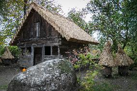 Restored 19th-century houses and windmill in Taras Shevchenkos homeland