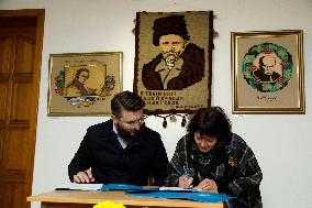 Restored 19th-century houses and windmill in Taras Shevchenkos homeland