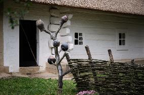 Restored 19th-century houses and windmill in Taras Shevchenkos homeland