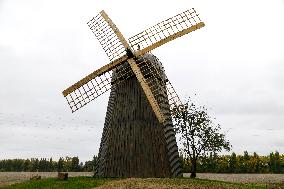 Restored 19th-century houses and windmill in Taras Shevchenkos homeland