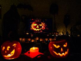 Collecting And Carving Pumpkins For Halloween Night.