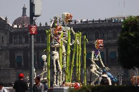 Mega Offering Instaled At Main Square For Dia De Muertos Celebrations