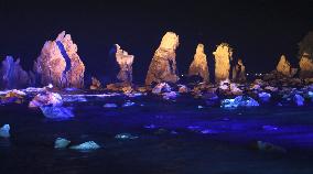 Famous rocks lit up in western Japan